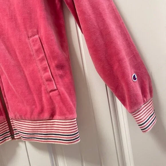 Vintage Champion Plush Velour Zip-Up Track Jacket Pink - Picture 5 of 12